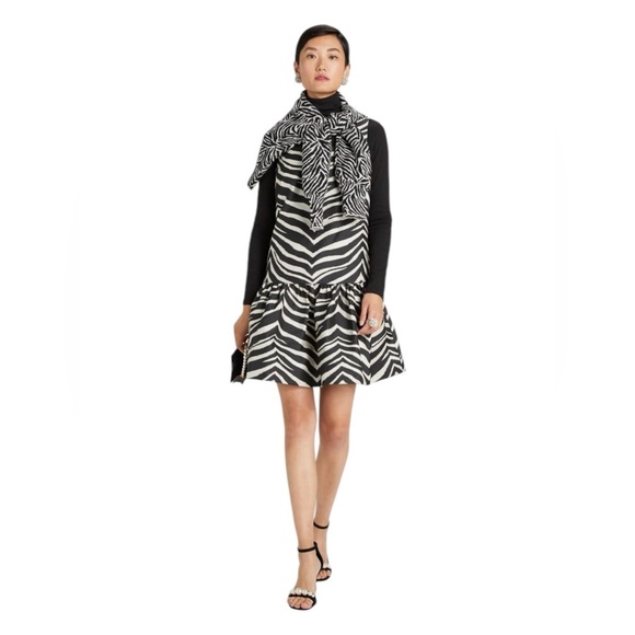KATE SPADE ♠️ Bold Zebra Taffeta Shift Dress In Stone Path NWT Size 0 - Picture 1 of 15
